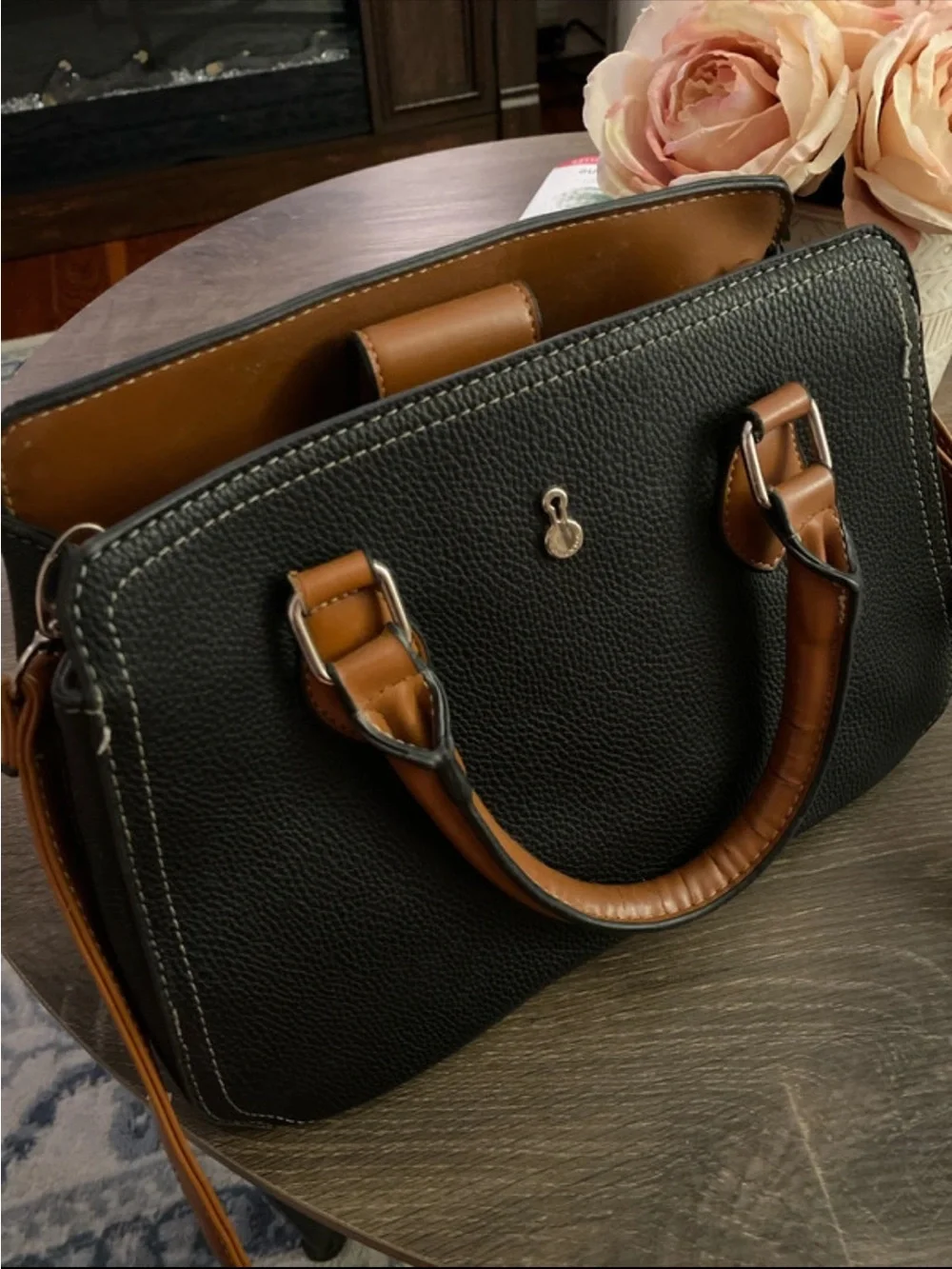 Black & Brown Structured Satchel Handbag - Classic Women's Bag